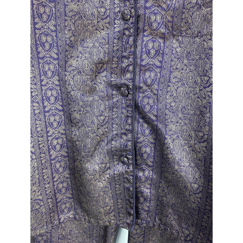 Victoria's Secret Satin-Like Pajama Set Purple Gold Paisley Button Shirt Pants S - Picture 6 of 16